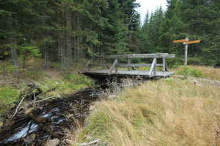 Dřevěný most přes potok Hinterer Scheuereckbach vtékající opodál do Prášilského potoka
